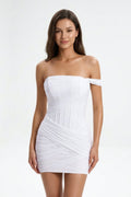 White One - Shoulder Sheath Corset Graduation Dress - KissProm