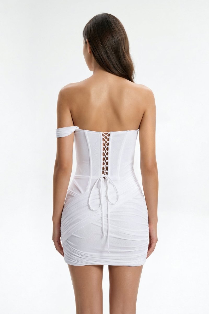 White One - Shoulder Sheath Corset Graduation Dress - KissProm