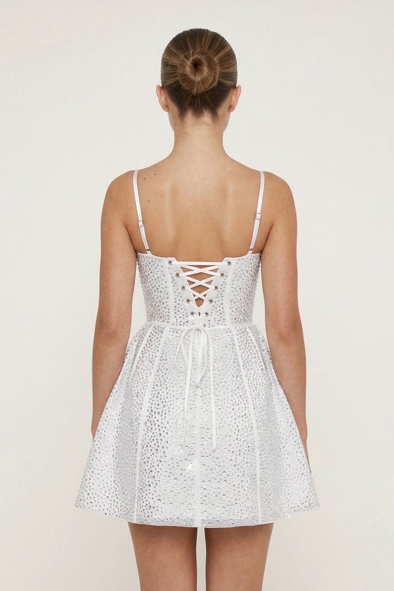 A - Line Beaded White Mini Graduation Dress - KissProm