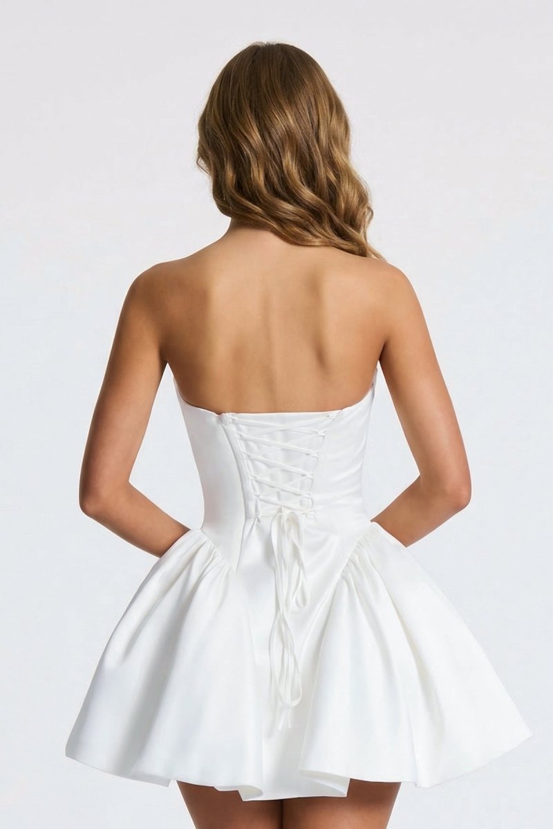 Cowl Neck A - Line Satin Graduation Dress With Corset - KissProm