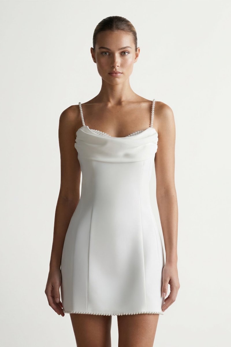 Cowl Neck Sheath Crepe Graduation Dress With Pearl - KissProm